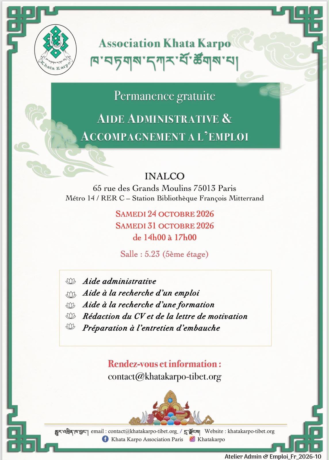 KhataKarpo permanence 24 et 31 octobre 2026