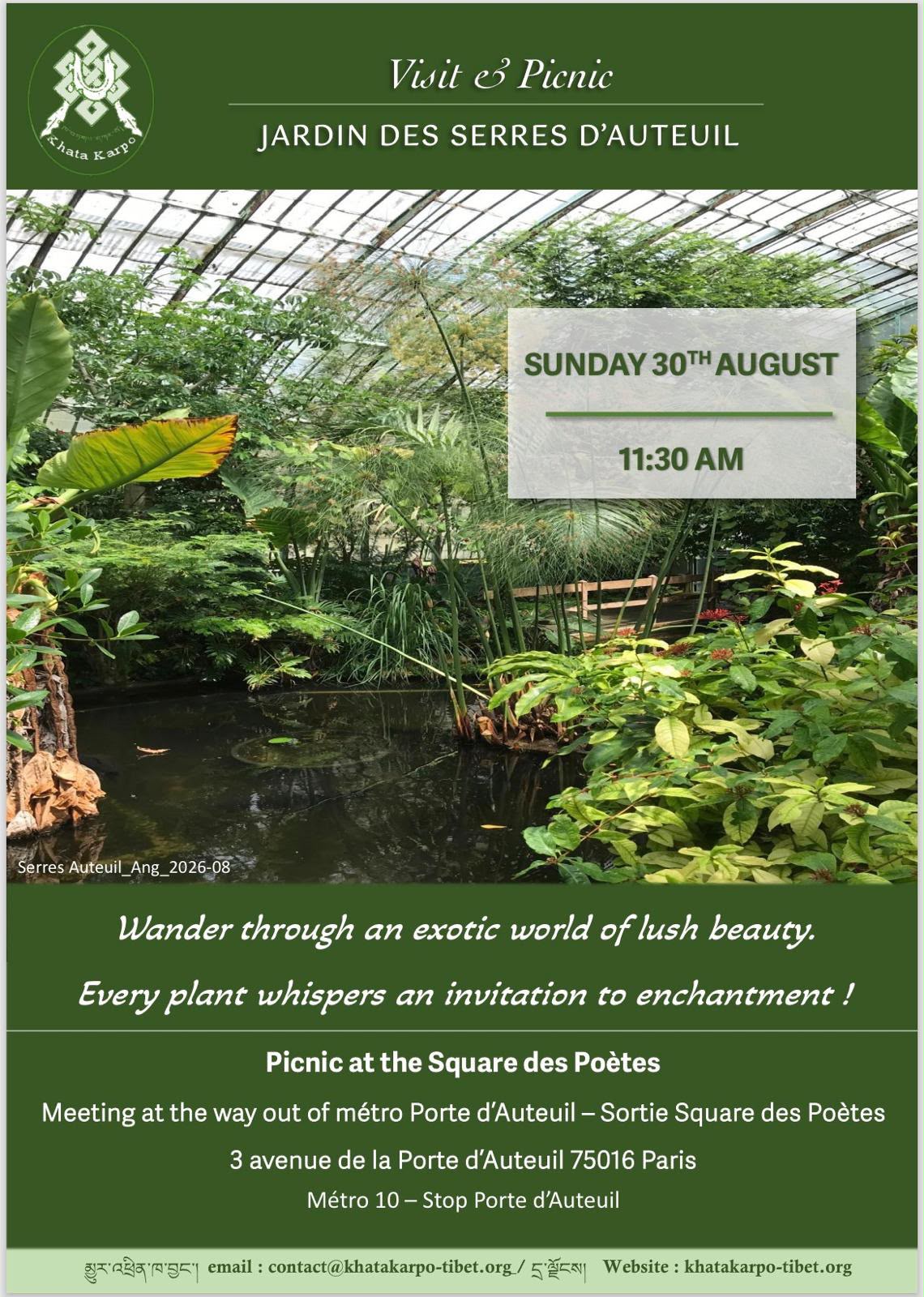 Visit and Picnic Jardin des Serres d'Auteuil - Sunday 30th august 2026 -11:30 am